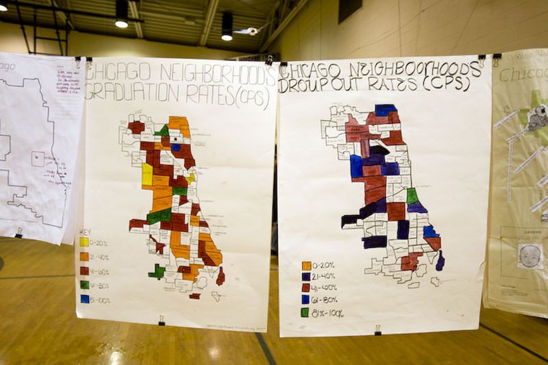 ACVic - Transductores. Exposición de Notes For a People's Atlas of Chicago en el gimnasio del centro Wicker Park de Chicago, Enero 2009. Imagen: Jason Reblando.