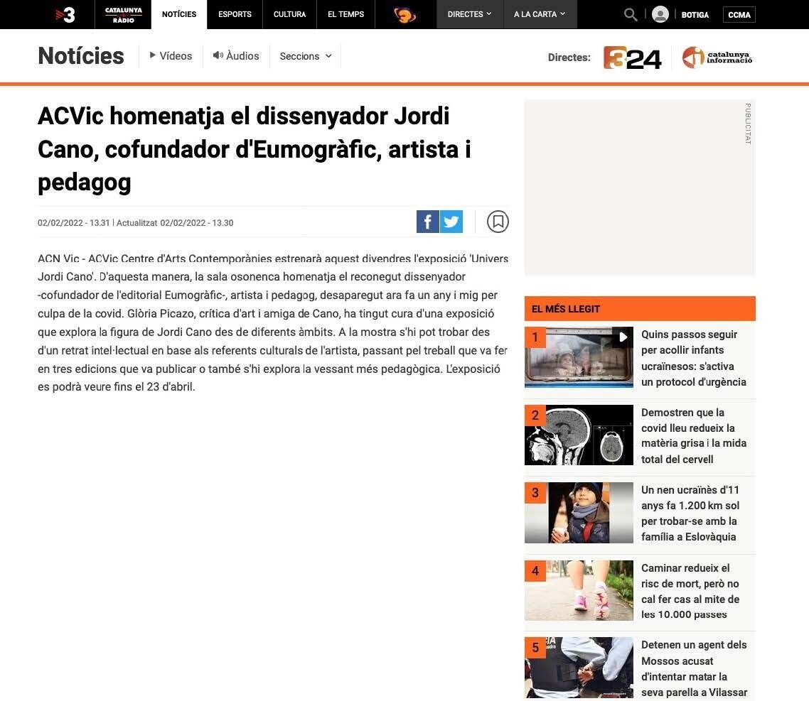 02.02.22 ccma.cat ACVIC homenatja dissenyador jordi cano